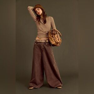 NWT FREE PEOPLE WE THE FREE Give And Take Baggy Wide-Leg Jeans | Brunette $158